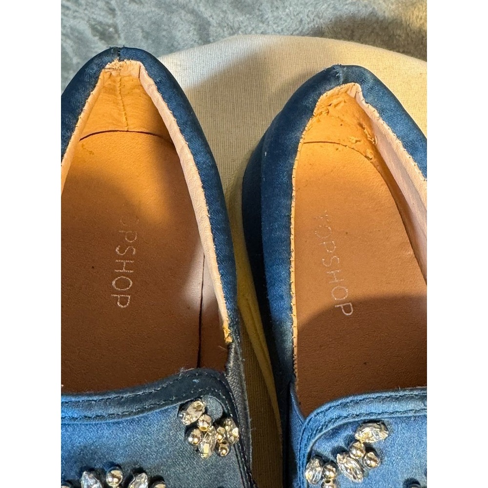 Topshop slip-on loafers 38 blue comfort shoes pearl embellished crystal preppy - Picture 4 of 10